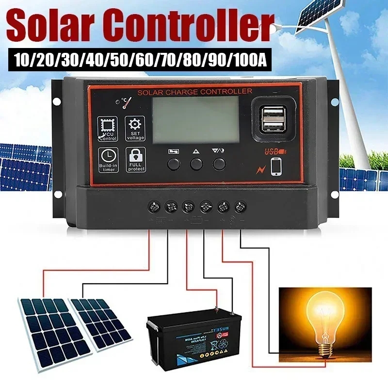 Pwm Charge Controller - 12V/24v10a-100a Lcd-Display Dual Mos Pwm Control