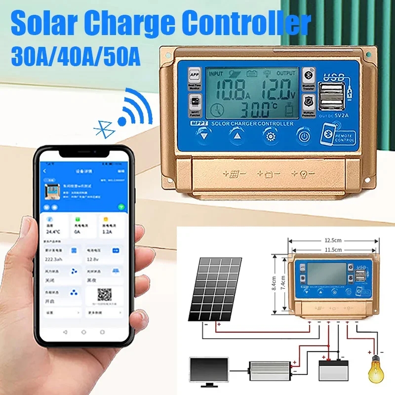 Pwm Charge Controller - 30a/40a/50a/60a Bluetooth Zonnepaneel Controller High Definition
